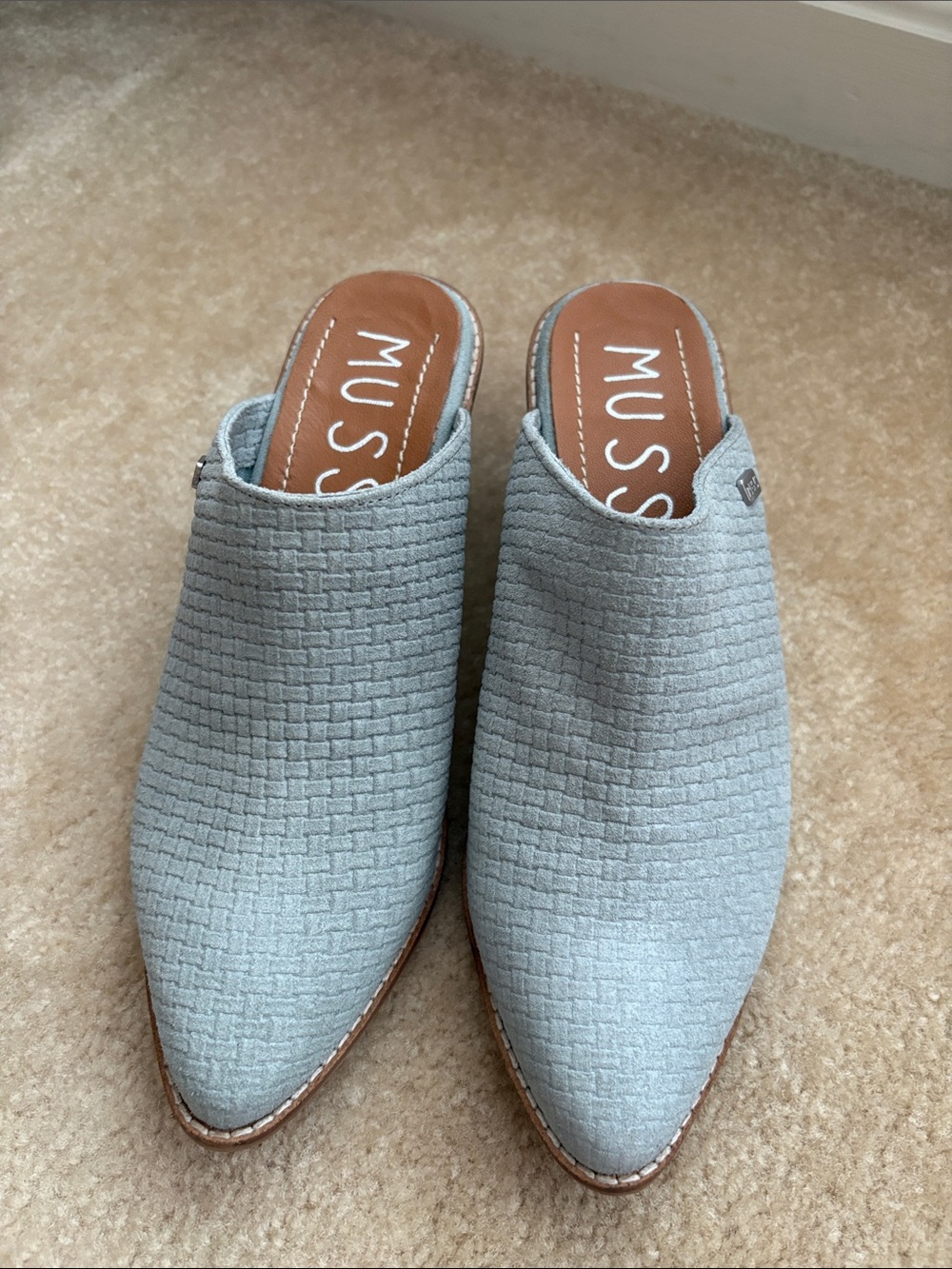 Musse & Cloud Pale Gray Blue Woven Pointed-Toe Mule 40